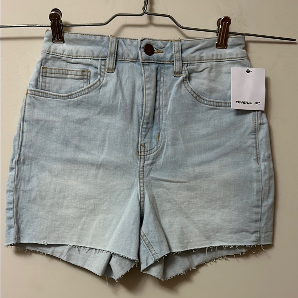 O'Neill light blue cutoff denim shorts zip front 4 pockets size 26 new with tags
